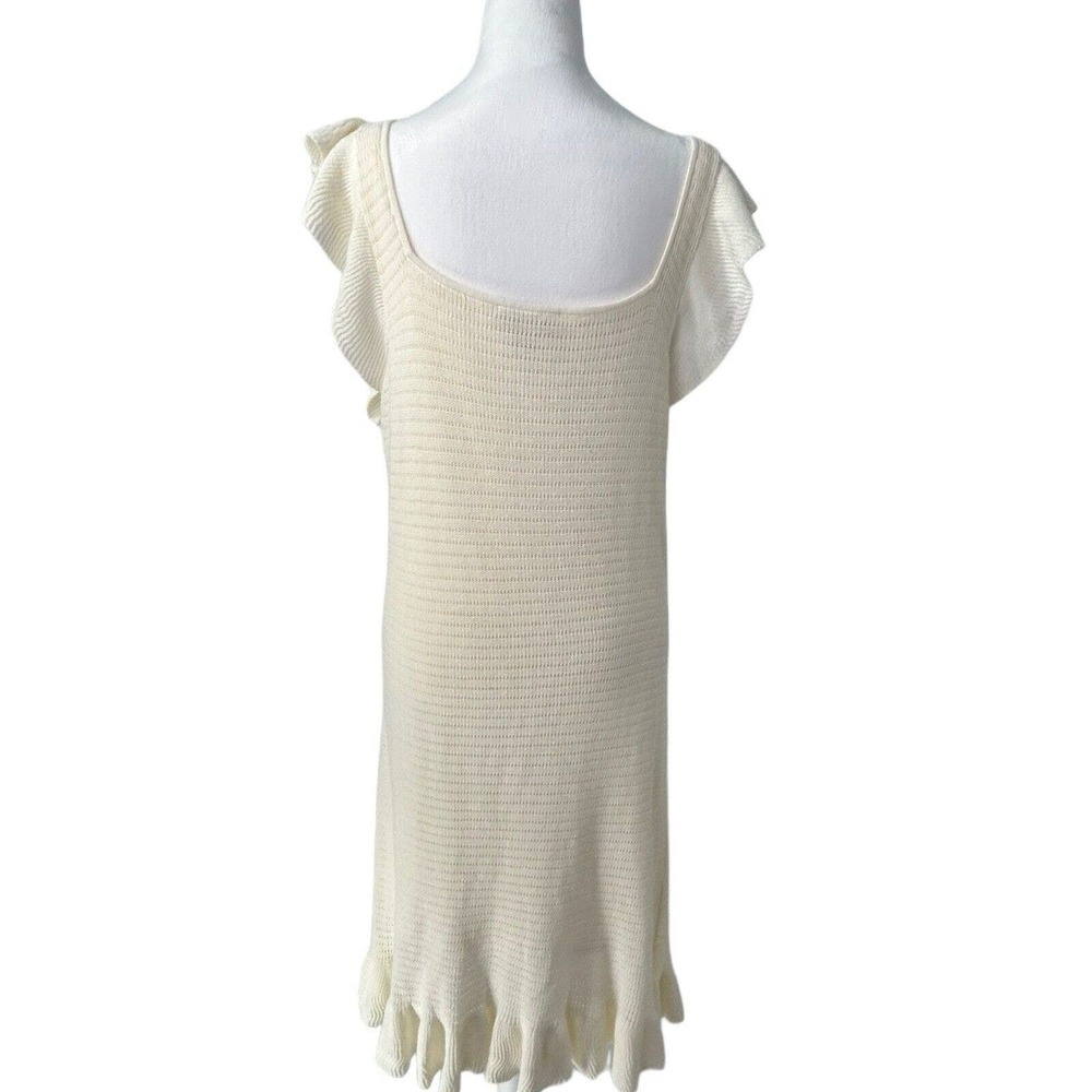 House of Harlow 1960 Cream Knit Ruffle Flutter Sleeve Knee Length Midi Dress L - Picture 4 of 16